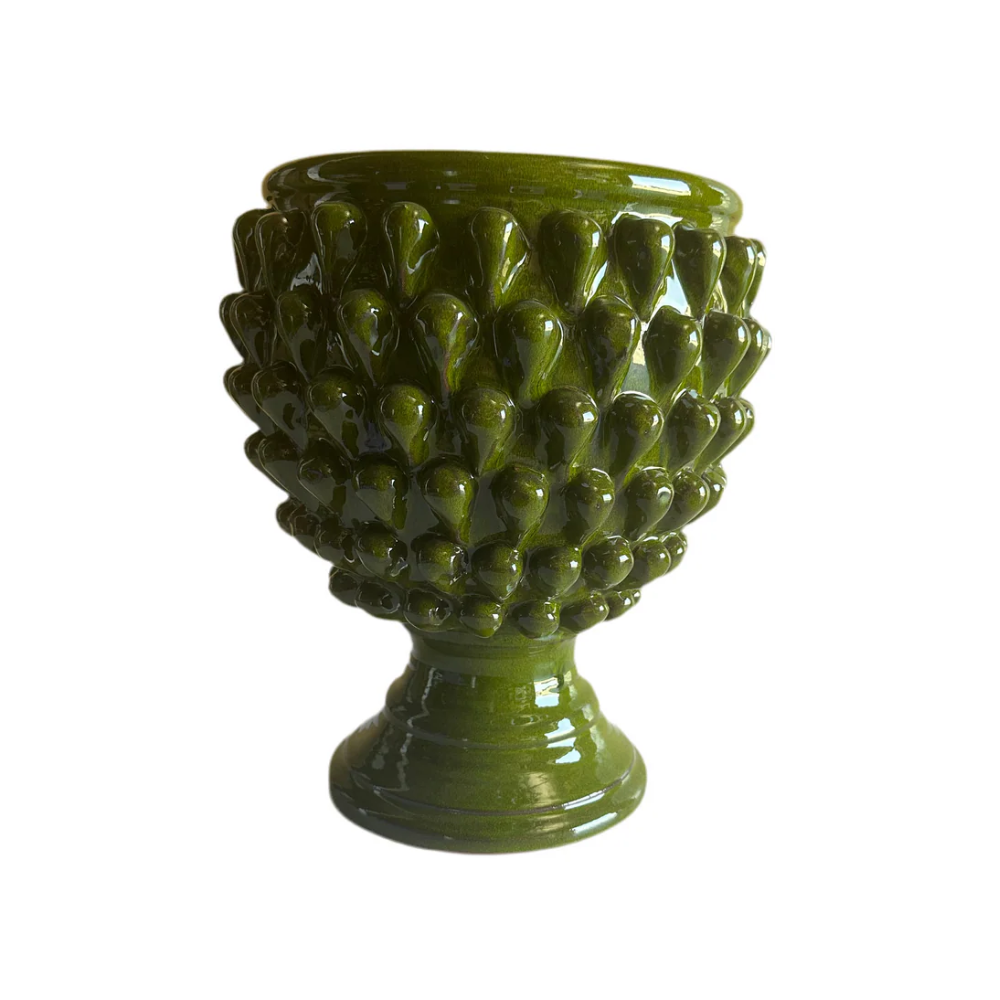 LRG Hobnail Portuguese Green Pedestal Planter