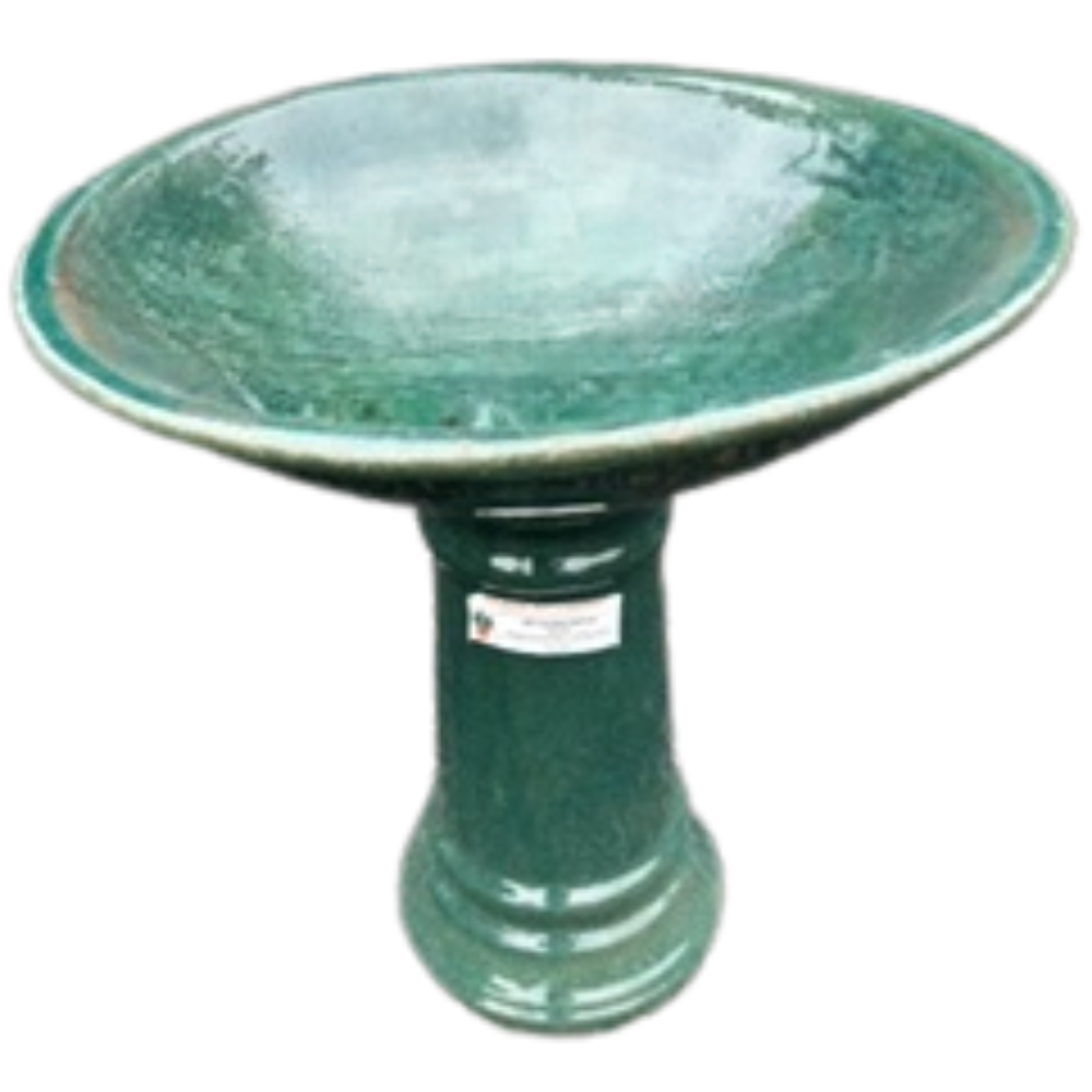 Glazed Magpie Bird Bath | TURQUOISE GREEN Bowl + Base (53x60)