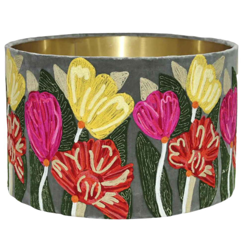 Lotus Flower Drum Shade 40x25cm Grey