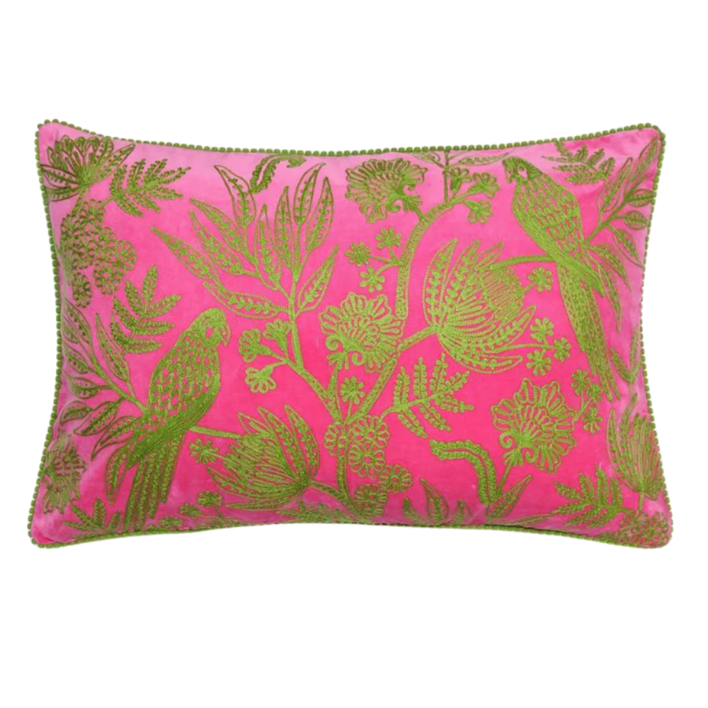 Jungle Bird Cushion 40x60cm Pink & Green