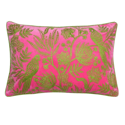 Jungle Bird Cushion 40x60cm Pink & Green