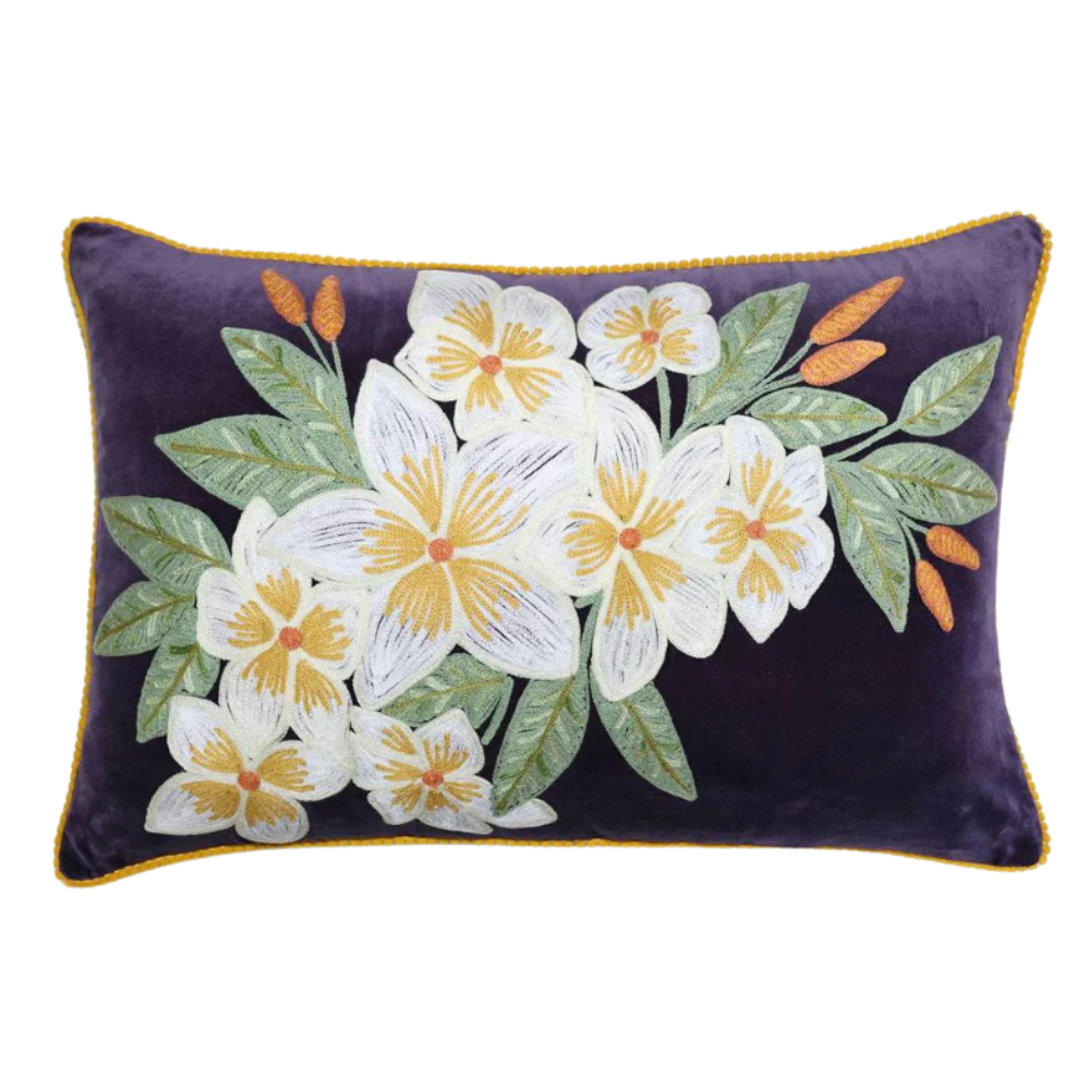 White Frangipani Cushion 40x60cm Plum